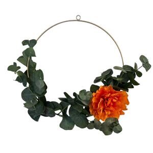 Minimalist Fall Hoop Wreath with Orange Peony & Eucalyptus 12"